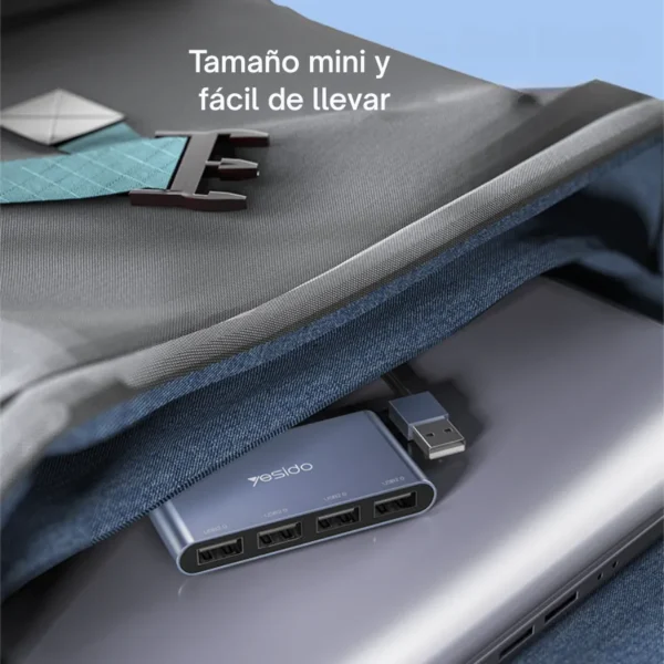 Hub USB 4 puertos Yesido HB12 tamaño mini, fácil de llevar en la mochila