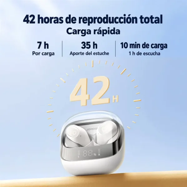 Audífonos Joyroom DB2 con 42 horas de reproducción total: 7 h por carga y 35 h con el estuche