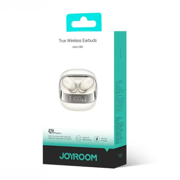 Empaque original de los audífonos true wireless Joyroom Jdots DB2 con 42 h de reproducción