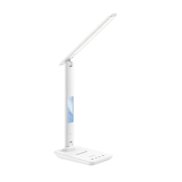 Lámpara de escritorio LED Yesido DS20 blanca con pantalla de reloj y base de carga inalámbrica