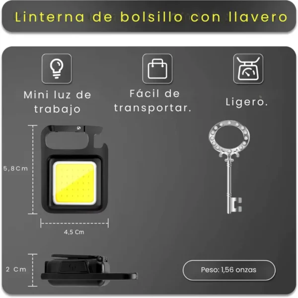 Medidas de la mini linterna LED llavero 5.8 x 4.5 x 2 cm