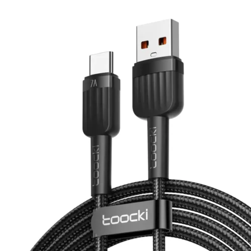Cable Toocki USB-A a Type-C 100W trenzado, color negro, vista principal