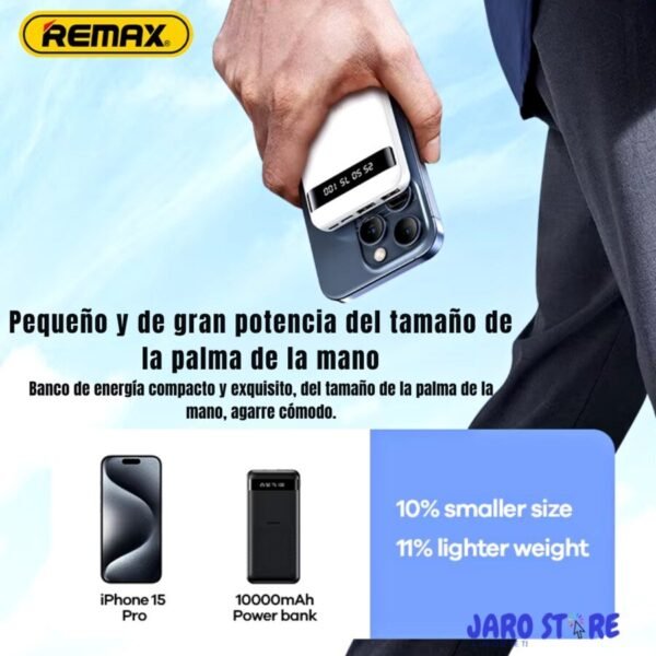 Power bank Remax RPP-10 tamaño compacto en la palma de la mano