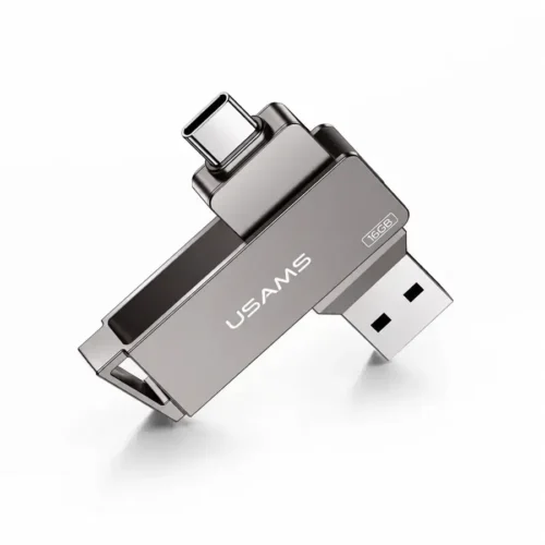 Pendrive para celular Usams ZB198 de 16 GB con conectores USB-C y USB 3.0 y diseño giratorio de metal