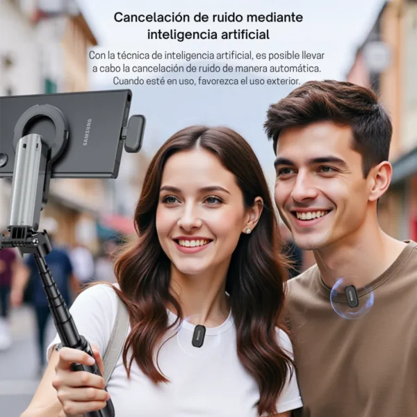 Micrófono inalámbrico para celular con cancelación de ruido por IA para grabar en la calle