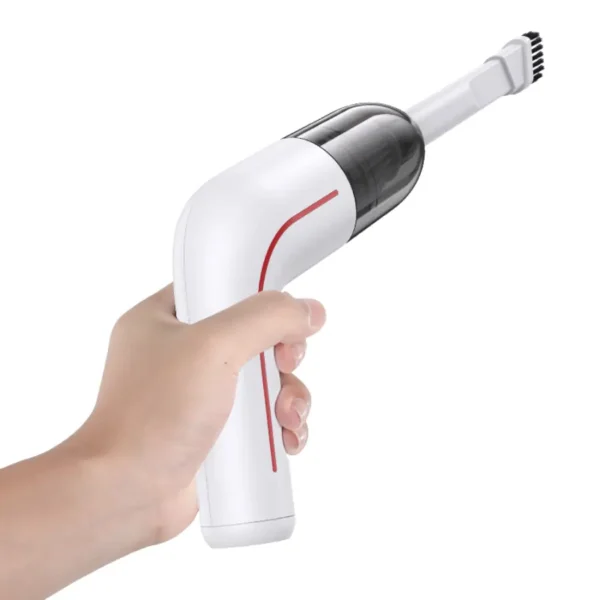 Mano sosteniendo la mini aspiradora inalámbrica Usams ZB253 de 360 g con diseño en L
