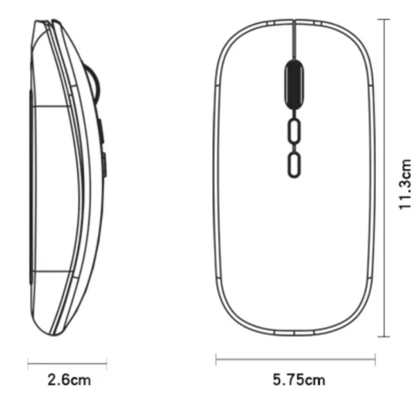 Dimensiones del mouse inalámbrico recargable Yesido KB-15: 11.3 x 5.75 x 2.6 cm