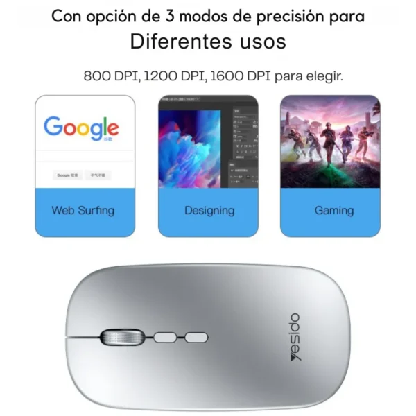 Mouse inalámbrico recargable Yesido KB-15 con 3 modos de DPI 800, 1200 y 1600