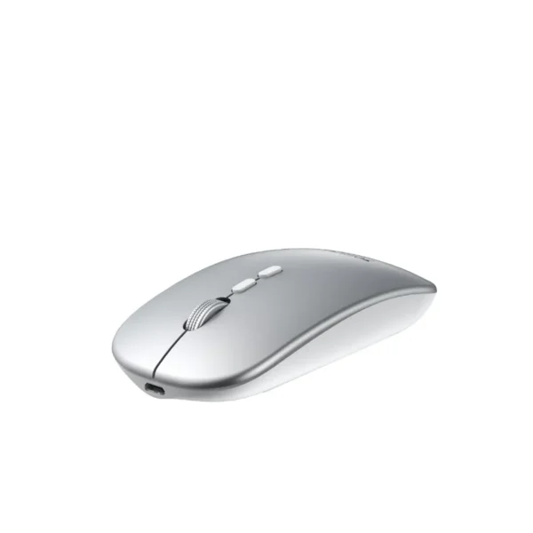Mouse inalámbrico recargable Yesido KB-15 en ángulo, diseño ergonómico color plata