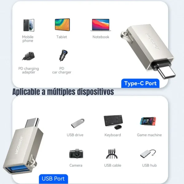 Adaptador OTG Joyroom conectando múltiples dispositivos