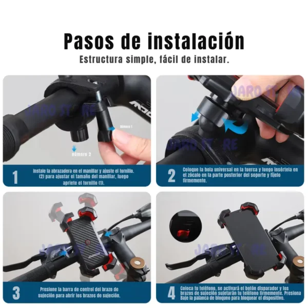 pasos-instalacion-1.webp Soporte celular para moto y bicicleta Joyroom JR-ZS288 pasos de instalación