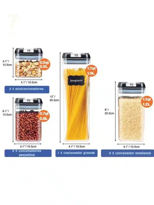 Set de Organizadores de Cocina Herméticos 7 Piezas con Etiquetas y Marcador Reutilizable