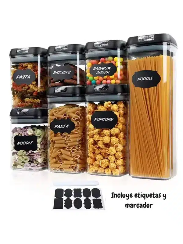 Set de Organizadores de Cocina Herméticos 7 Piezas con Etiquetas y Marcador Reutilizable