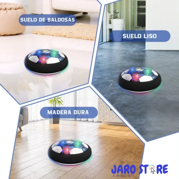 Ejemplos de uso de la pelota flotante sobre baldosas, piso liso y madera dura.