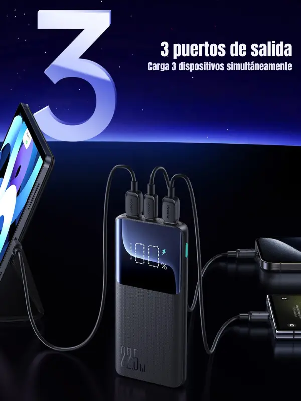 power bank 10000mAh Joyroom QP191 carga 3 dispositivos