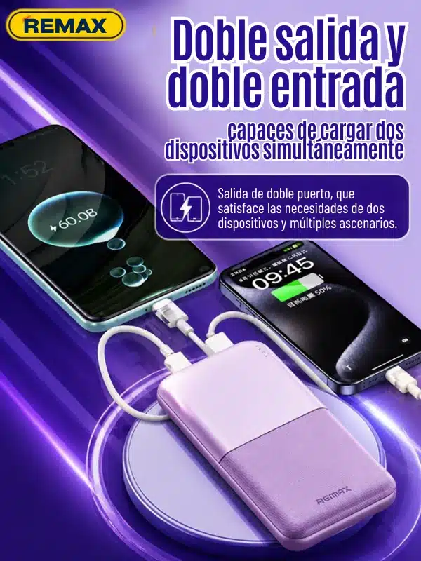 Características del power bank Remax 10000mAh: carga rápida 2.4A y luz LED indicadora