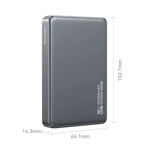 Medidas del power bank magnético 10000mAh Usams CD242: 102.7 x 66.1 x 14.3 mm