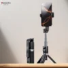 Palo selfie trípode Yesido SF22 abierto con celular junto a su versión plegada