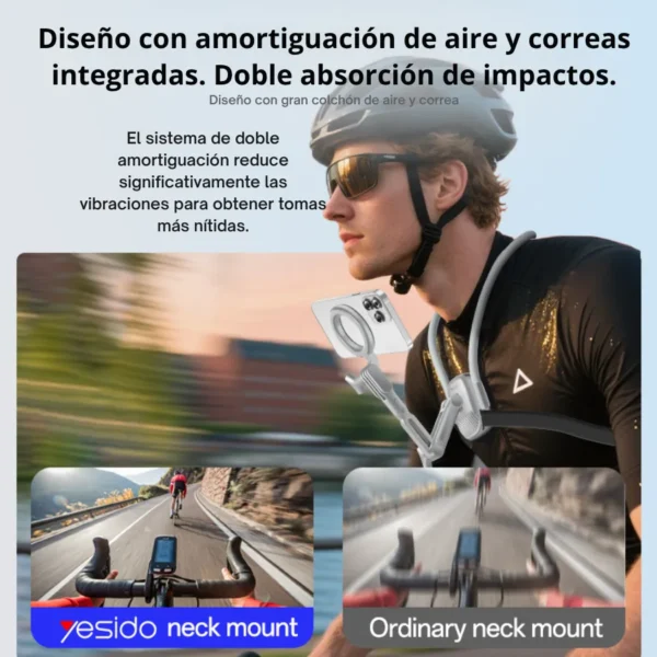 Soporte de cuello para celular con doble amortiguación para grabar en bicicleta