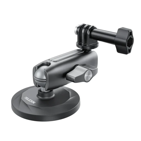Soporte Telesin CMM-001 con el brazo plegado en una posición baja sobre fondo blanco.