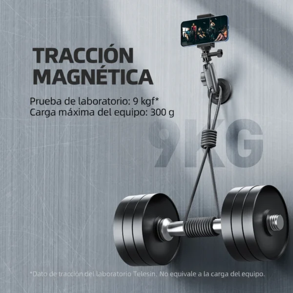 Ilustración de la prueba de tracción magnética de laboratorio, con aclaración de carga máxima del equipo de 300 gramos.
