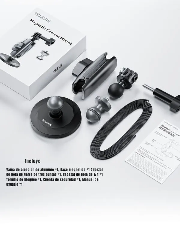 Soporte Magnético para creación de contenidos Telesin | Compatible con Celular, GoPro y Cámaras | Giro 360° y Base Antideslizante