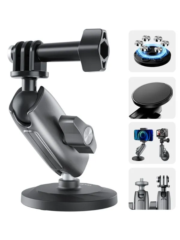 Soporte Magnético para creación de contenidos Telesin | Compatible con Celular, GoPro y Cámaras | Giro 360° y Base Antideslizante