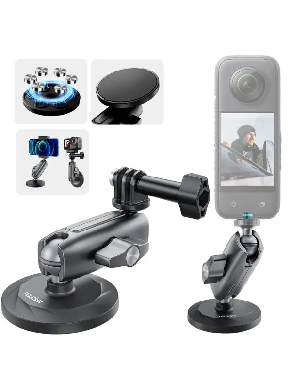Soporte Magnético para creación de contenidos Telesin | Compatible con Celular, GoPro y Cámaras | Giro 360° y Base Antideslizante