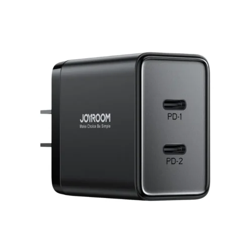 Cargador Joyroom 40W Dual USB-C color negro vista de perfil