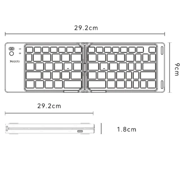 Teclado Yesido KB27 medidas Medidas del teclado Bluetooth plegable Yesido KB27: 29,2 x 9 cm y 1,8 cm plegado