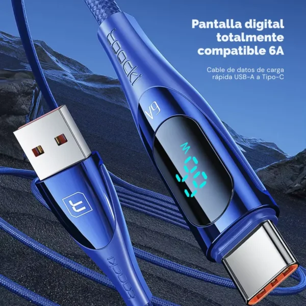 Cable Toocki USB-A a Type-C 66W pantalla digital 6A