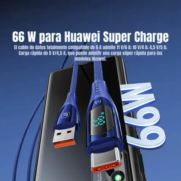 Cable Toocki USB-A a Type-C 66W compatible con Huawei SuperCharge